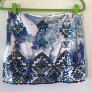 Express Tribal Print Sequin Skirt